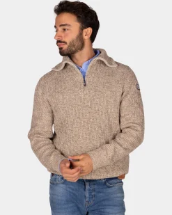 Cotton brown knitted half-zip sweater - Chestnut