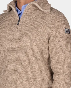 Cotton brown knitted half-zip sweater - Chestnut