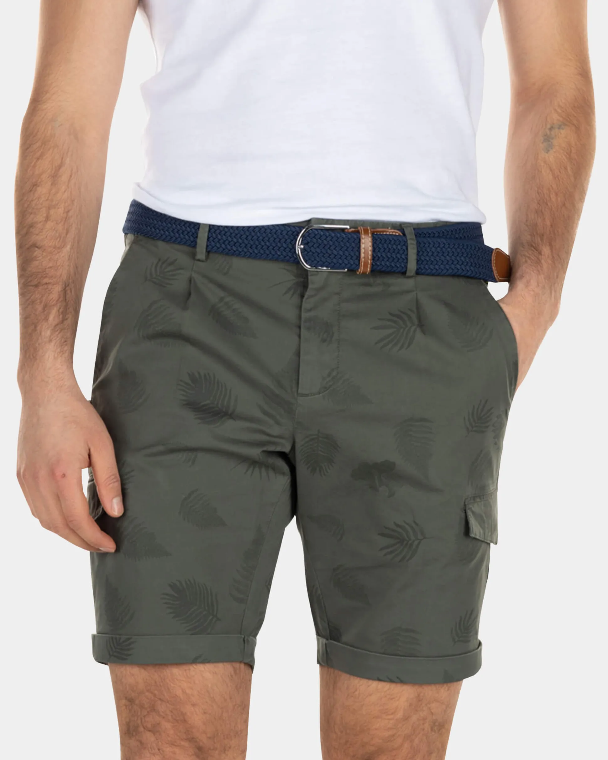 Cotton cargo shorts with flowerprint - High Summer Army