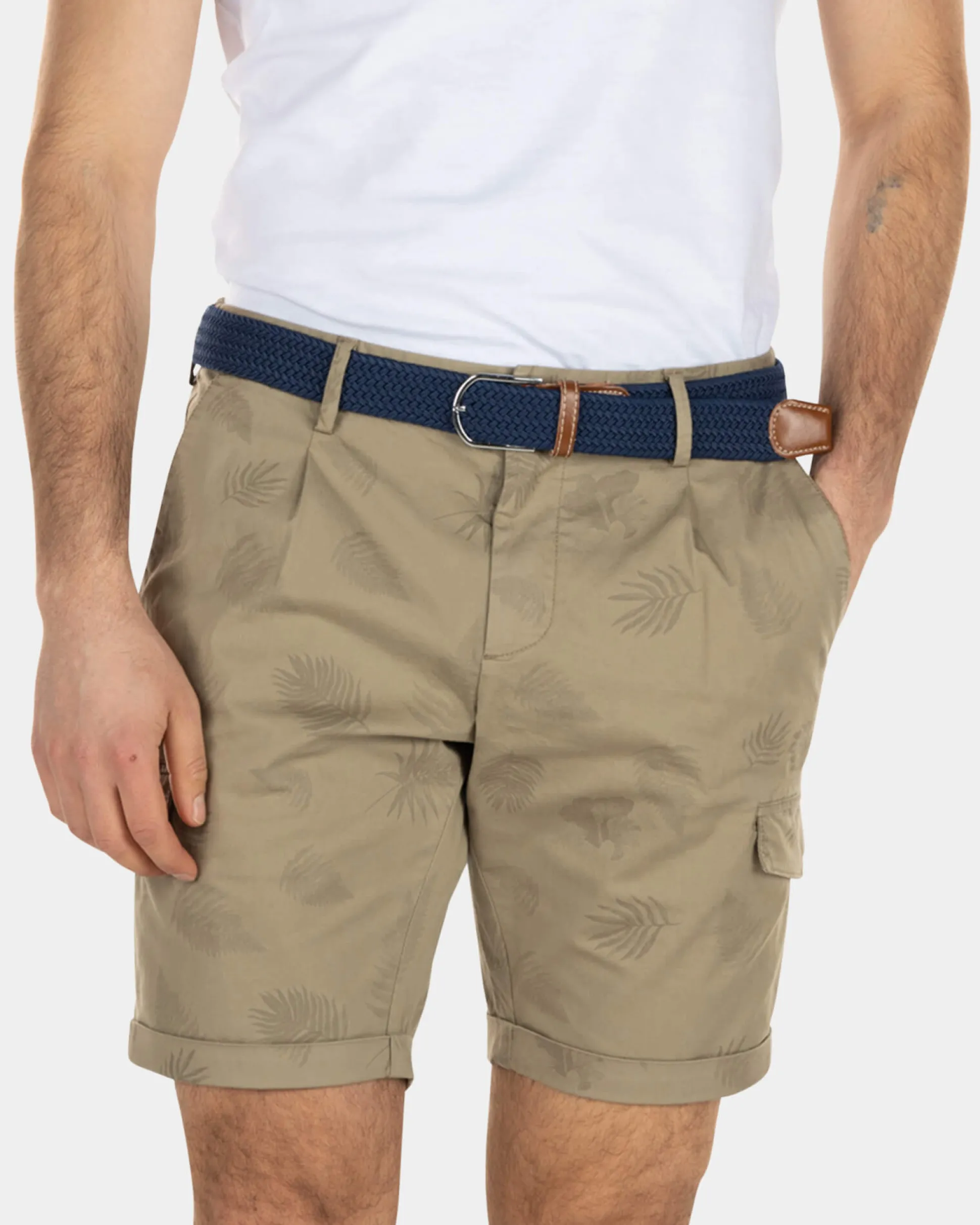Cotton cargo shorts with flowerprint - Beach Sand