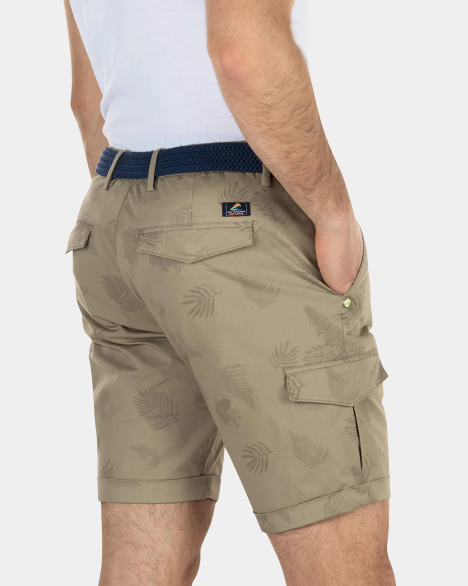 Cotton cargo shorts with flowerprint - Beach Sand