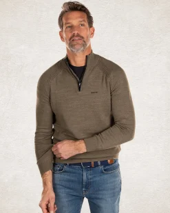 Cotton cashmere half zip pullover - Army Ground