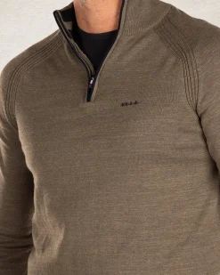 Cotton cashmere half zip pullover - Army Ground