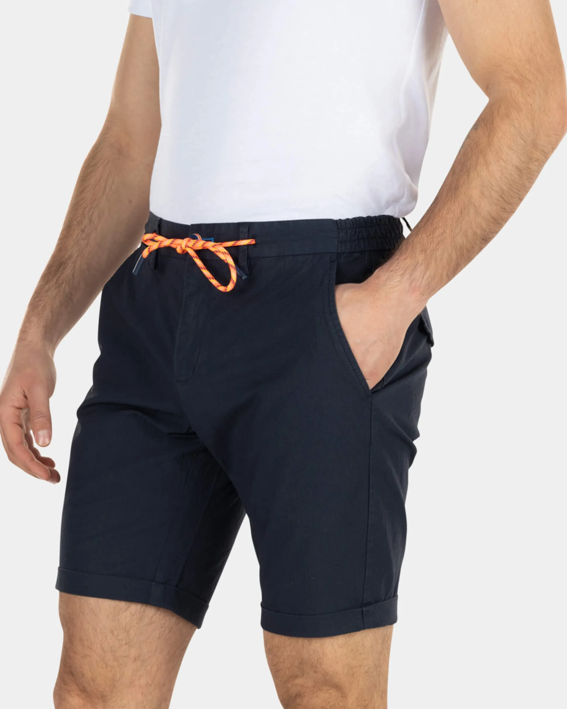 Cotton chino shorts with drawstring - High Summer Navy