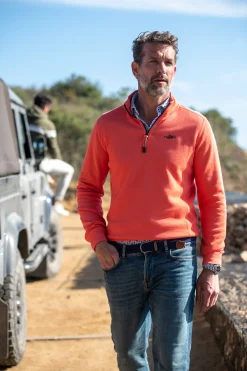Cotton french rib half zip sweater - Red Cider