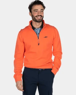Cotton half zip sweater - Burned Orange
