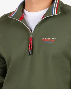 Cotton jumper with zipper Urenui - Rock Green