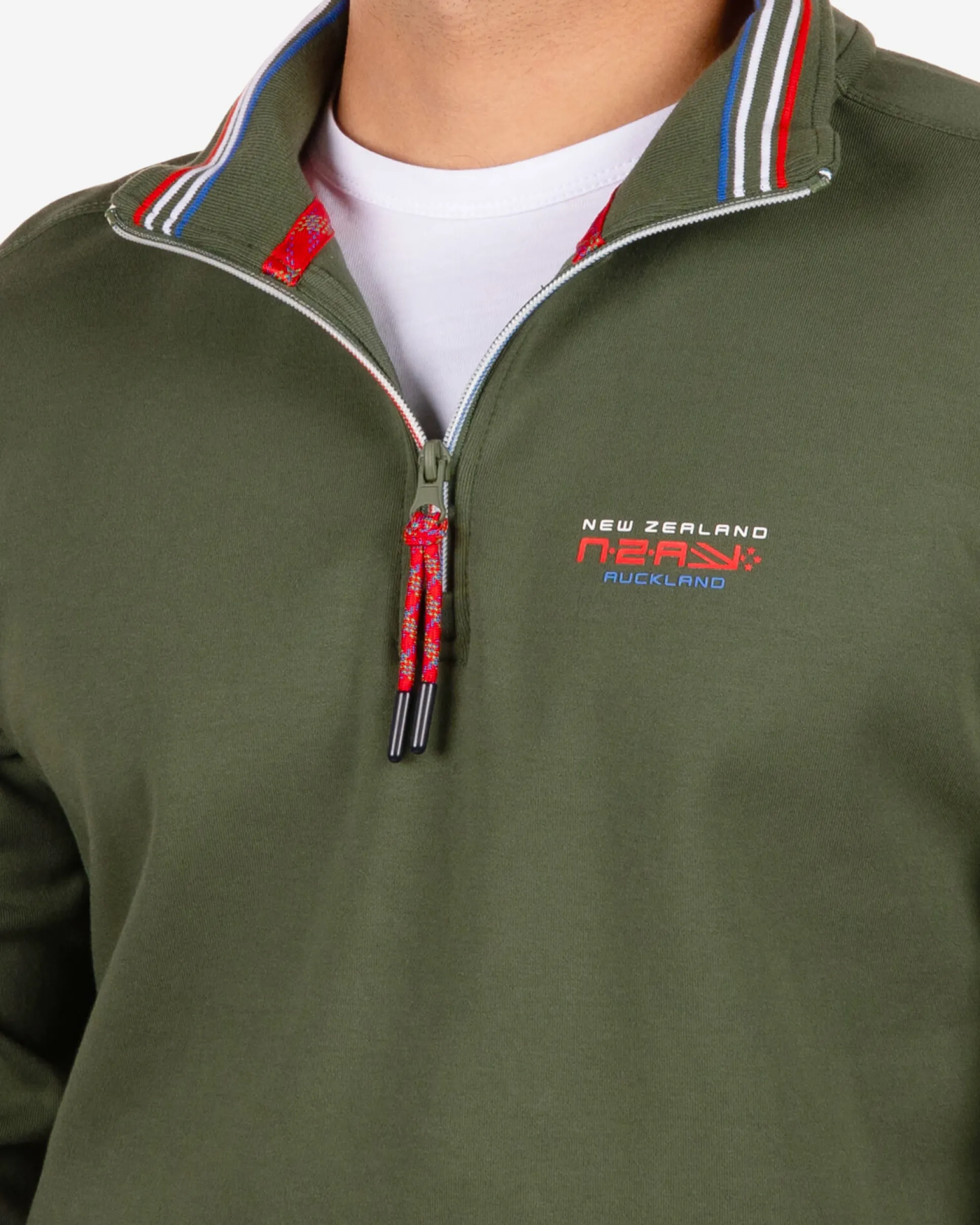 Cotton jumper with zipper Urenui - Rock Green