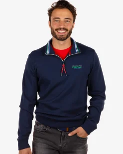 Cotton jumper with zipper Urenui - Reef Navy