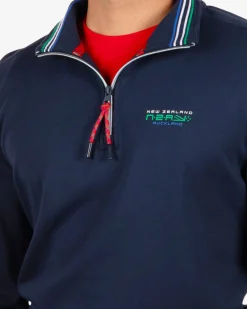 Cotton jumper with zipper Urenui - Reef Navy