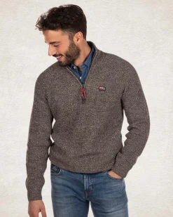 Cotton knitted half zip pullover - Smoked Green