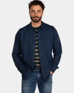 Cotton linen overshirt - Key Navy