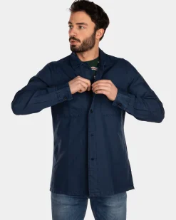 Cotton linen overshirt - Key Navy