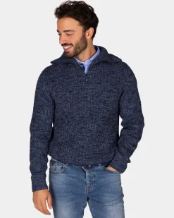 Cotton navy knitted half-zip sweater - Winter Navy