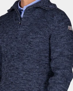 Cotton navy knitted half-zip sweater - Winter Navy