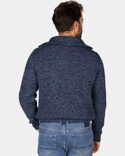 Cotton navy knitted half-zip sweater - Winter Navy