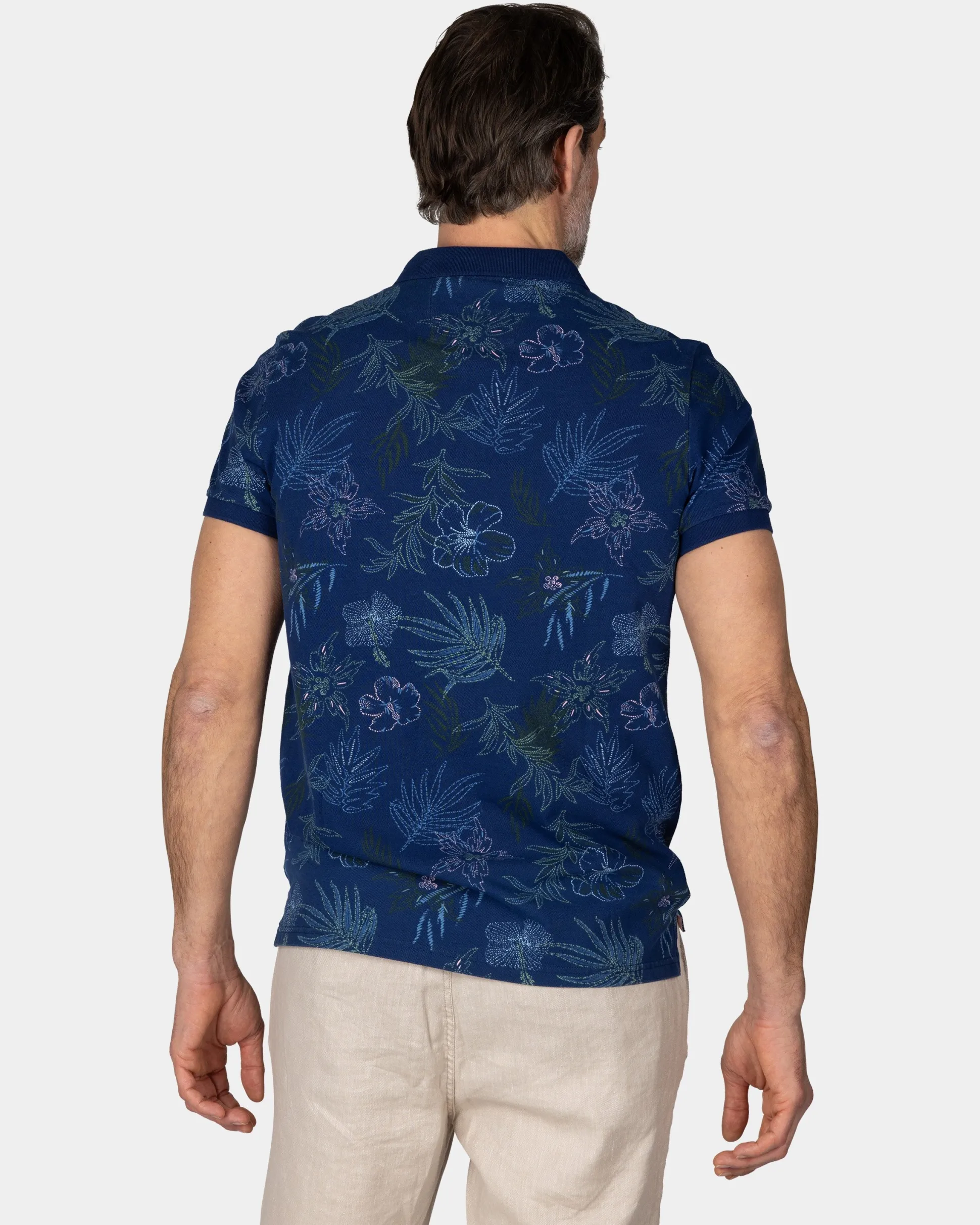 Cotton Navy Polo with Leaf Print