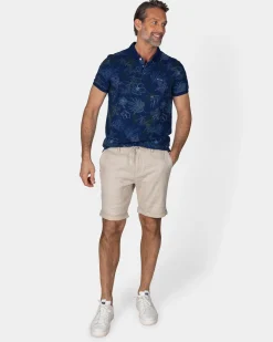 Cotton Navy Polo with Leaf Print