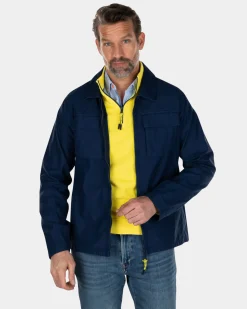 Cotton overshirt with zipper - Key Navy