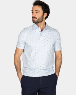 Cotton Pastel Blue Polo with a print of small polka dots