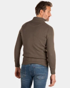 Cotton rib knit pullover with full zipper - Misty Army