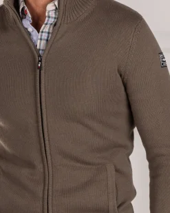 Cotton rib knit pullover with full zipper - Misty Army