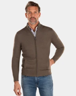 Cotton rib knit pullover with full zipper - Misty Army