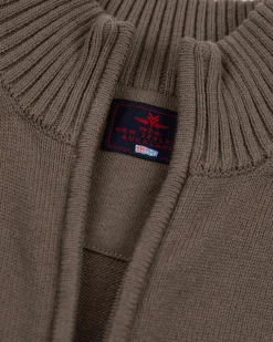 Cotton rib knit pullover with full zipper - Misty Army