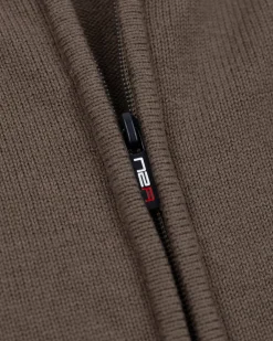 Cotton rib knit pullover with full zipper - Misty Army