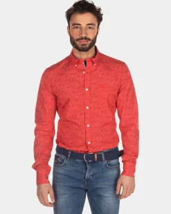 Cotton shirt with print red - Orange Red