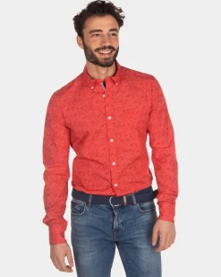 Cotton shirt with print red - Orange Red