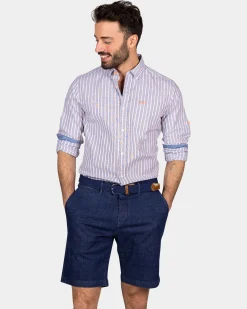 Cotton shirt with stripe - Ocean Navy