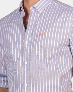 Cotton shirt with stripe - Ocean Navy