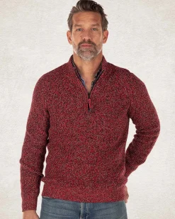 Cotton solid coloured half zip pullover - Carmine red