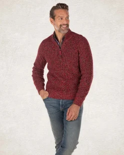 Cotton solid coloured half zip pullover - Carmine red