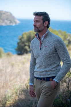 Cotton solid coloured jumper with half zip - Misty Army