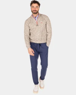 Cotton solid coloured jumper with half zip - Misty Army