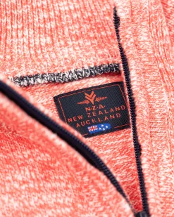 Cotton solid coloured pullover with an half zip - Red Cider