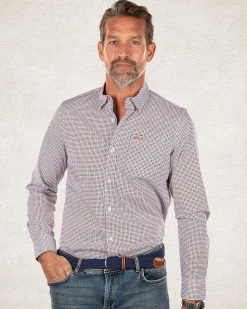 Cotton stretch shirt with all over print - Sahara Sand