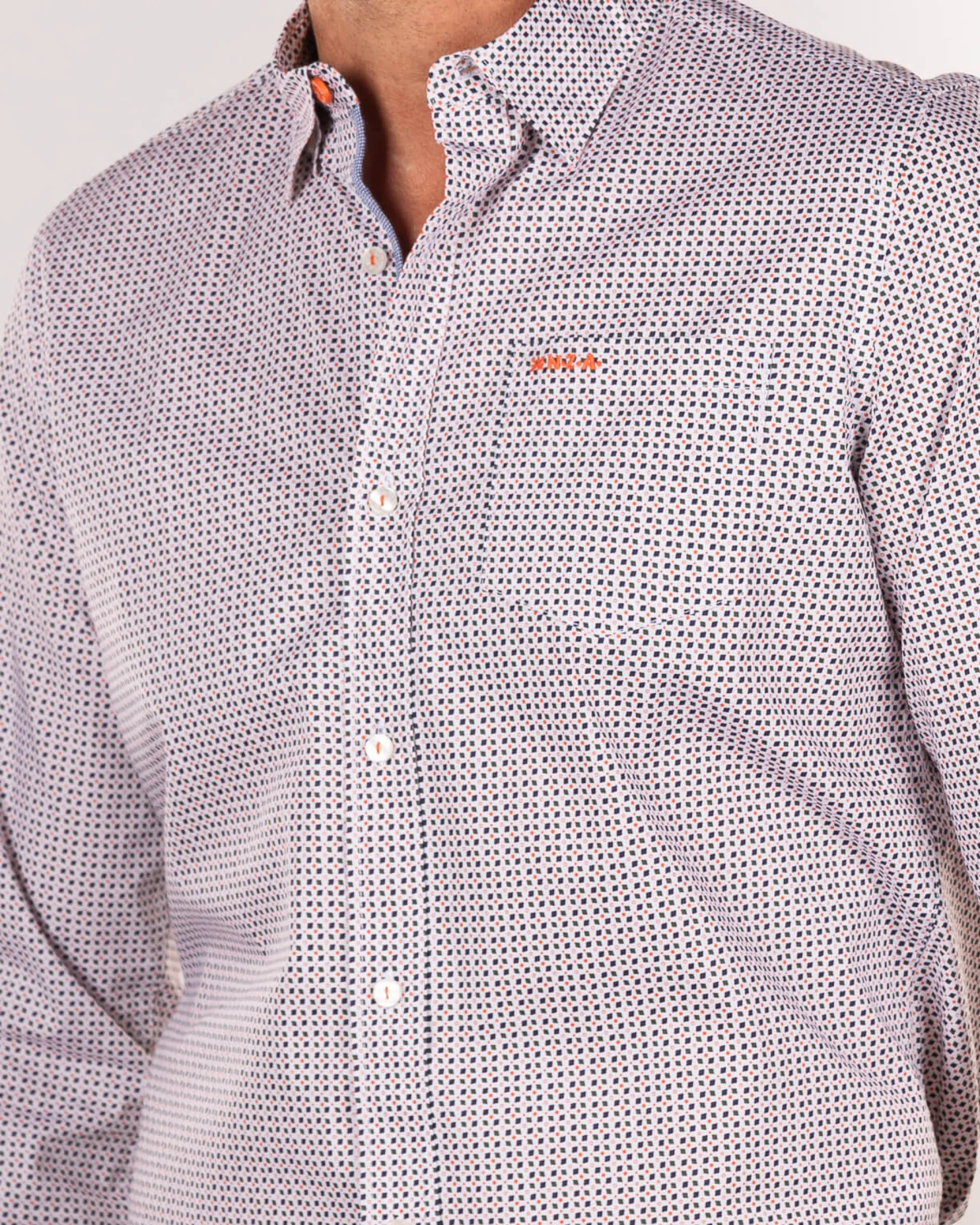 Cotton stretch shirt with all over print - Sahara Sand