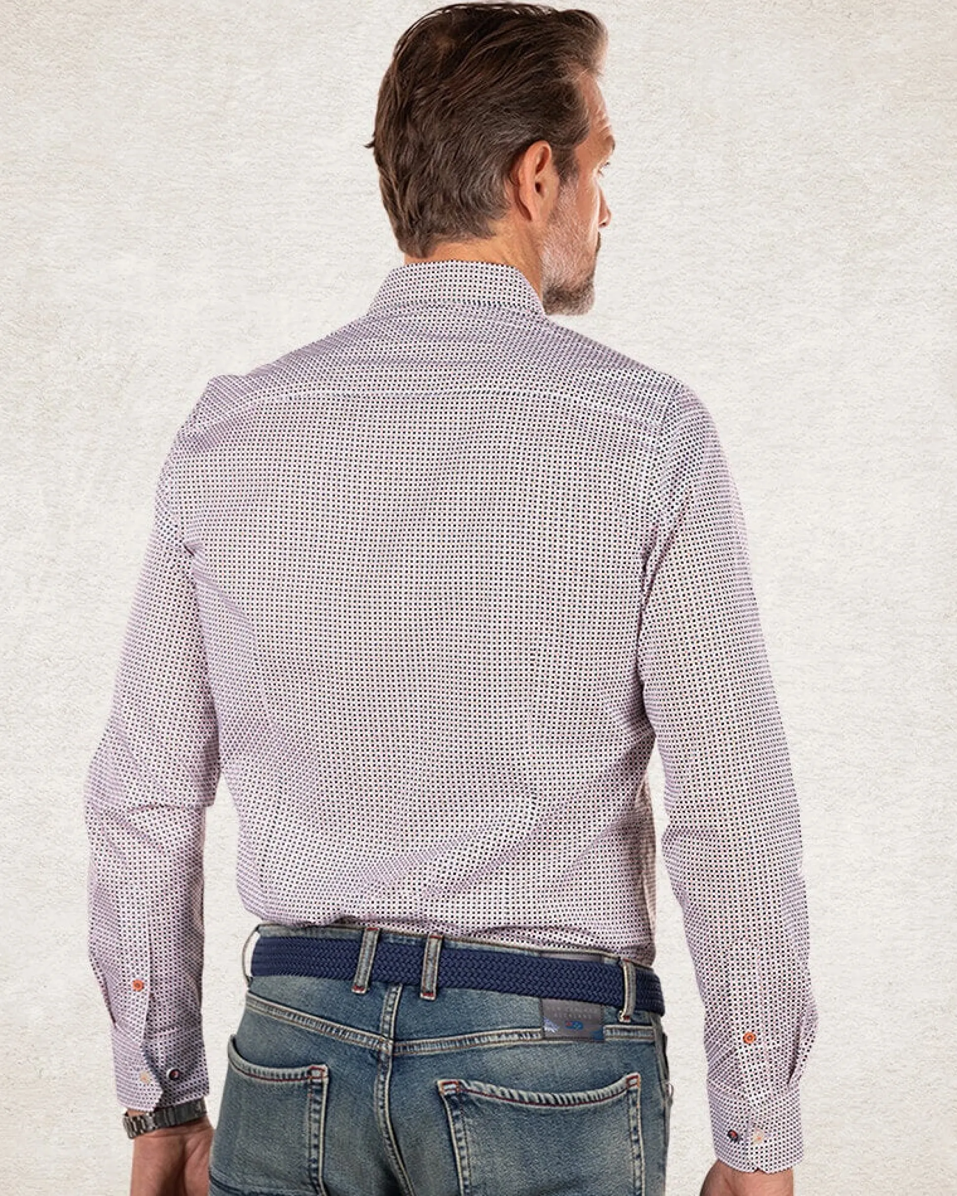 Cotton stretch shirt with all over print - Sahara Sand