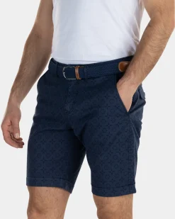 Cotton tencel printed chino shorts - Key Navy