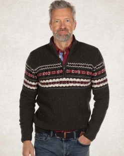 Cotton wool half zip pullover - Smoked Green