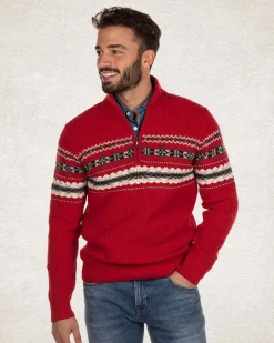 Cotton wool half zip pullover - Carmine red