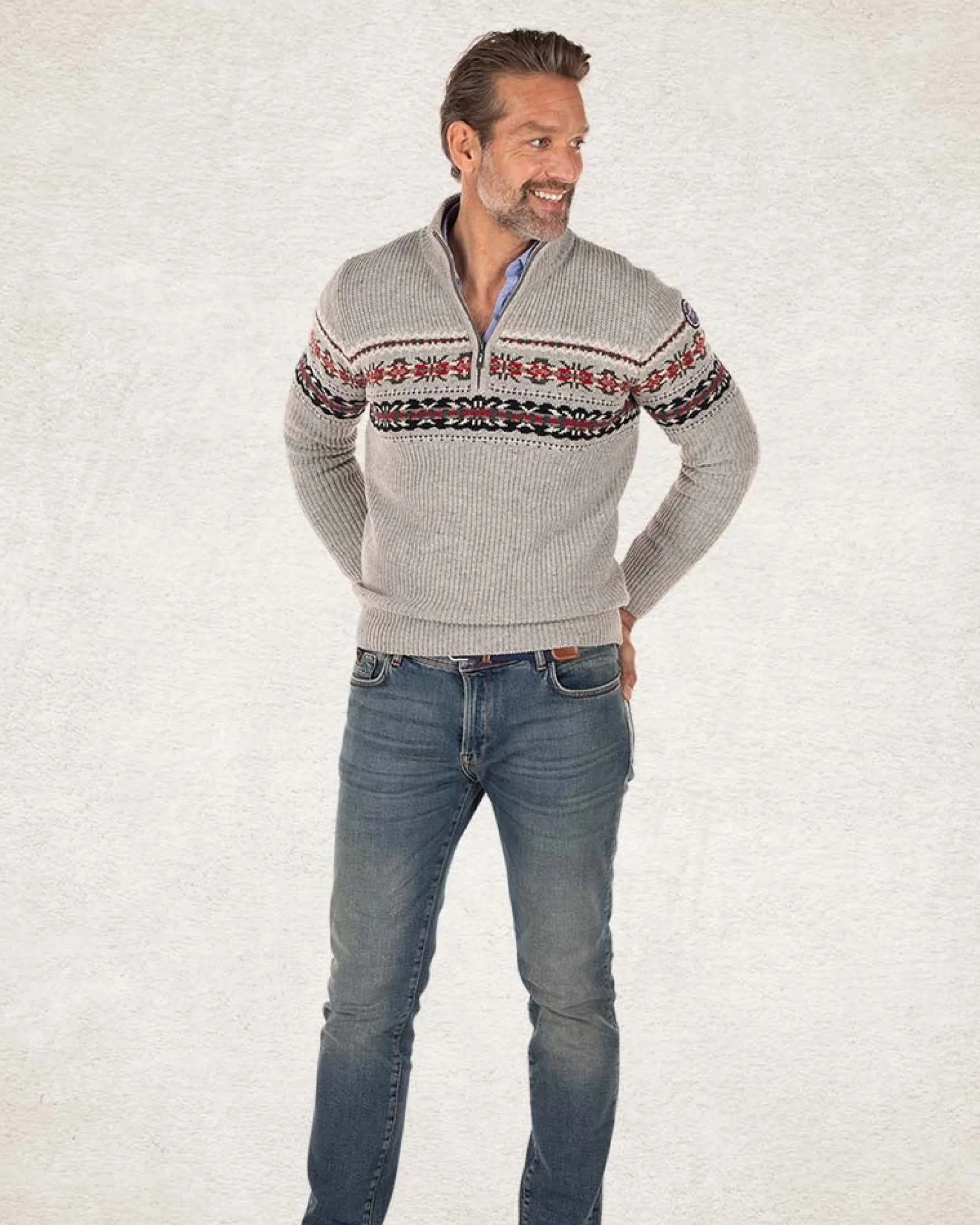 Cotton wool half zip pullover - Grey Melange