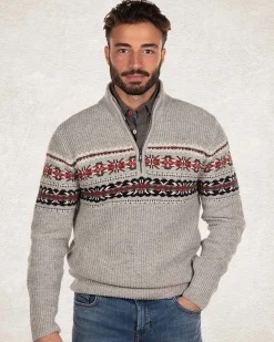 Cotton wool half zip pullover - Grey Melange