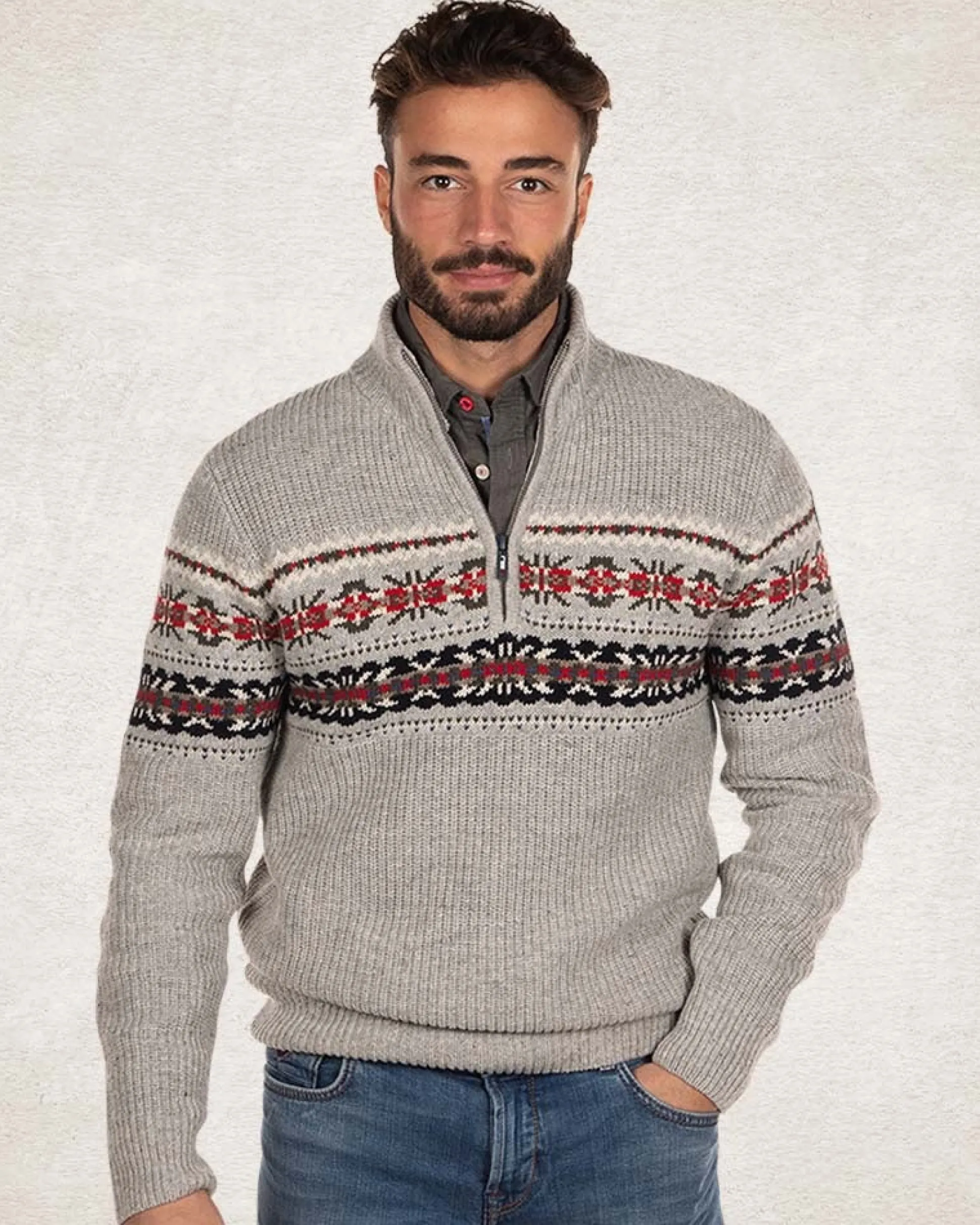 Cotton wool half zip pullover - Grey Melange