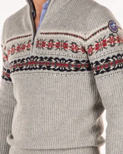 Cotton wool half zip pullover - Grey Melange