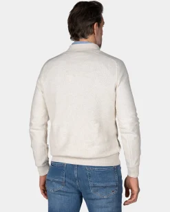 Cream beige basic pullover with half zipper