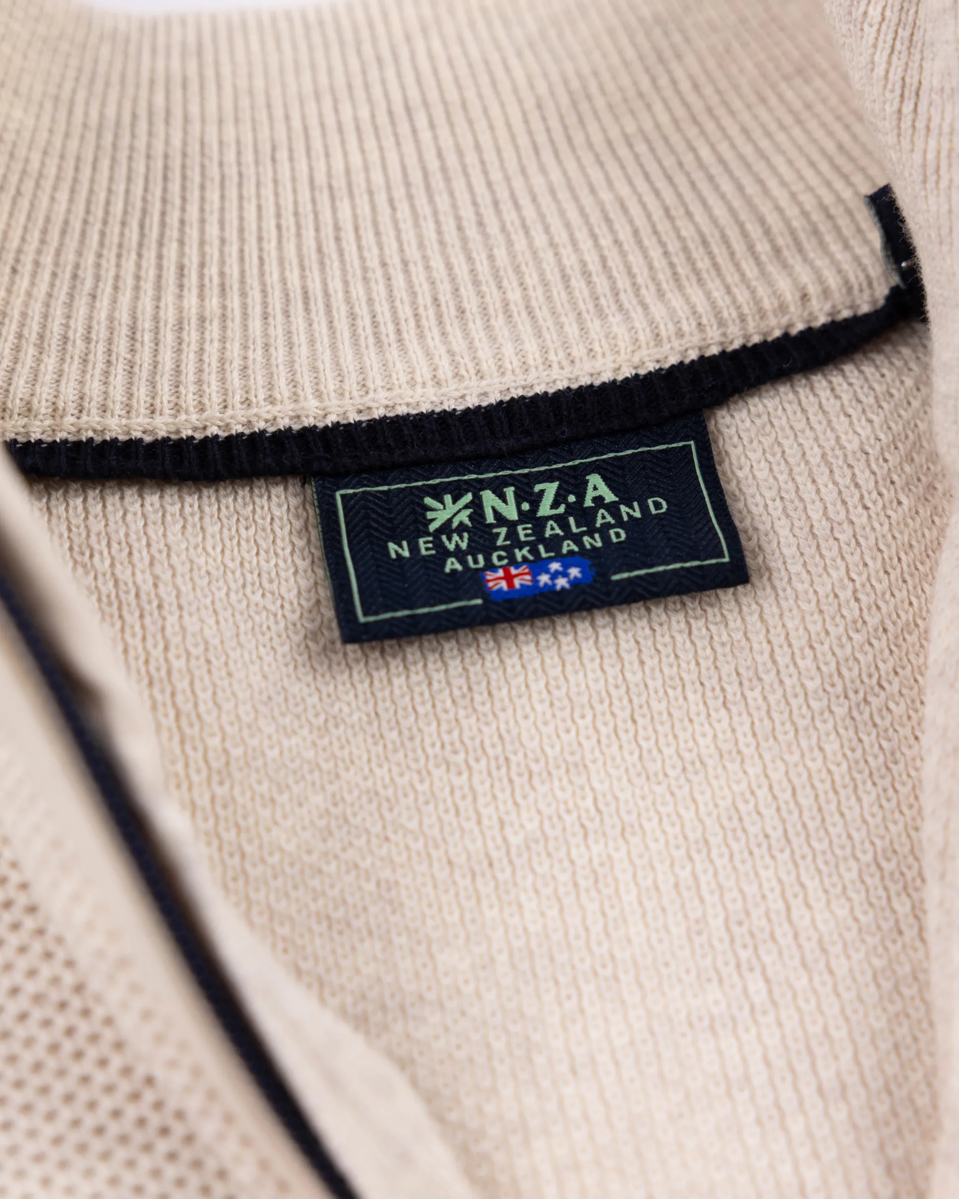 Cream beige basic pullover with half zipper